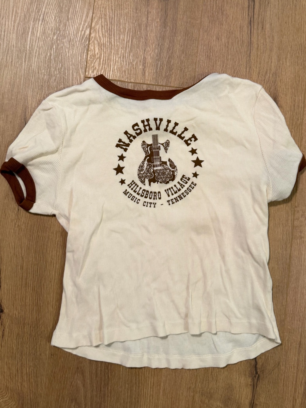 Nashville Graphic Ringer Tee - White with Brown Trim